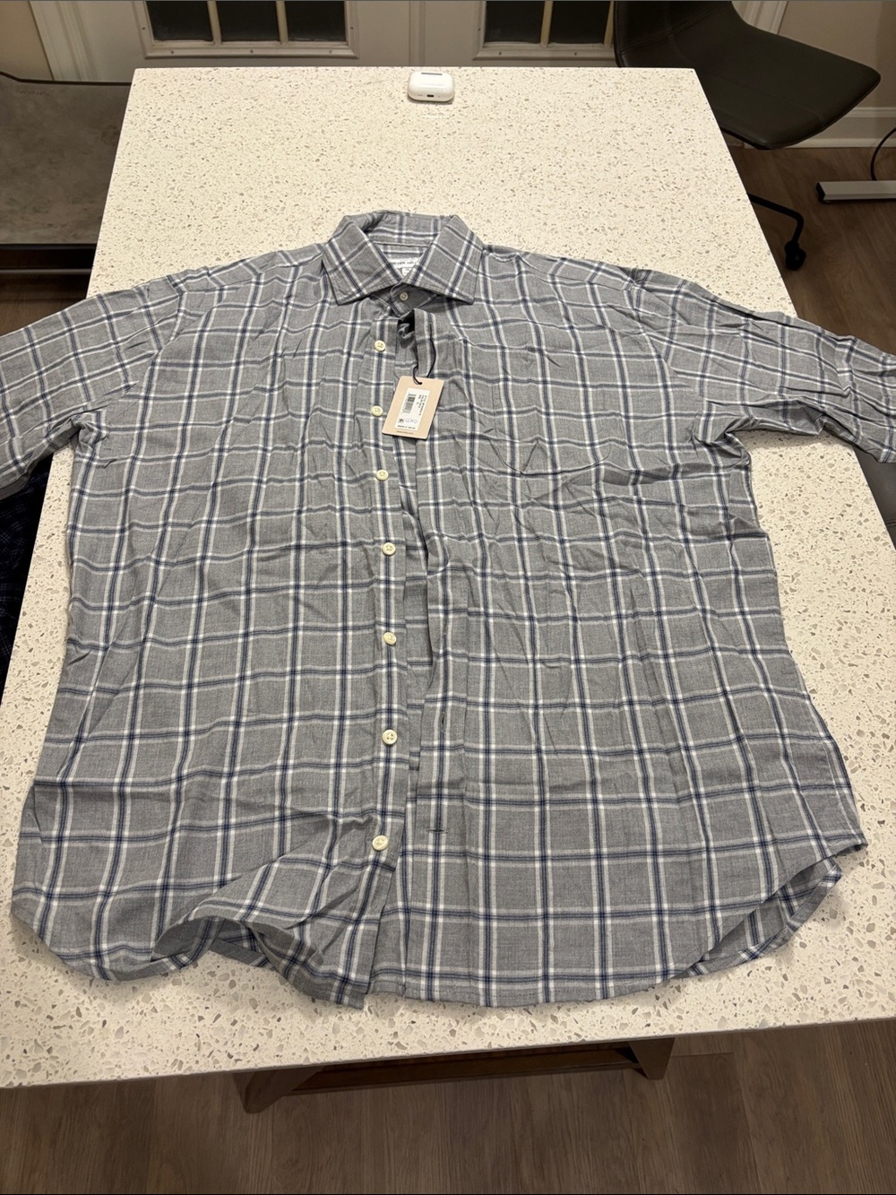 Peter Millar Gray and Blue Plaid Button-Down Shirt